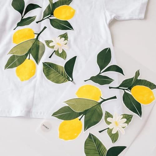 Stickly Bügelbilder Zitronen Set, Din A4 zum Aufbügeln Dekoration Kleidungsreparatur von T-Shirts, Hoodies, Jeans für Kinder, Erwachsene View