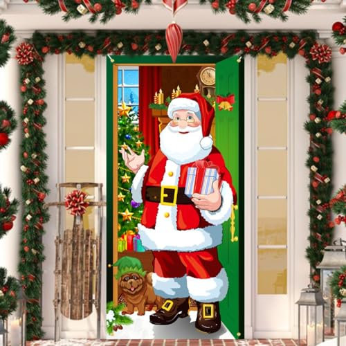 Norhogo Decorazione Natalizie per Porta, Copertura Porta Babbo Natale Copriporta Natalizio, Banner Natale Sfondo, decorazioni natalizie per la porta, Door Cover Christmas Sfondo Banner Casa
