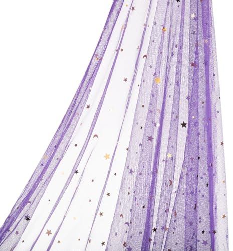PATIKIL 5 Iarde Tessuto in Tulle, 63 Rotoli Tessuto Tulle Pizzo Nastro di Paillettes Stelle Luna Morbido per Gonne Tutu Vestiti Fai-Da-Te Decorazioni per Feste Compleanno Matrimoni, Viola