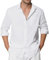 Enlision Chemise Blanche Homme en Lin Manches Longues Chemises Été Coton Henley Shirts de Couleur Unie Leger Ample Casual de Plage Mariage L