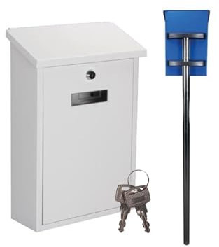 Setpoint Briefkasten mit Standfuß, Namenssschild & 2 Schlüsseln, Stahl Weiß 40x27cm