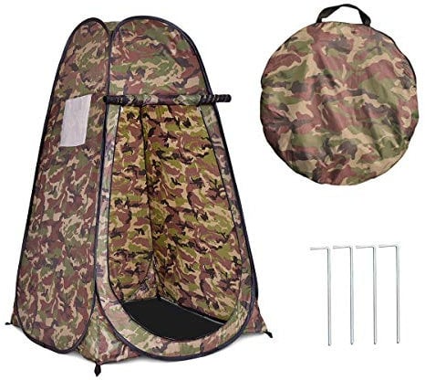 COSTWAY Outdoor Pop up Tent, Camping Instant Toilet/Shower/Changing Room Tent with Mesh Window, Storage Bag and Hanging Rope, Portable Sun Shelter (Camo)