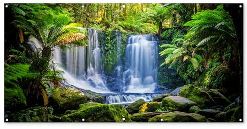 MuchoWow© Gartenposter Groß 200x100 cm XXL Outdoor Bilder Gartendeko für draußen Wetterfest Garten Deko Banner Draußen Gartendekoration Bild Dschungel - Wasserfall - Australien - Pflanzen - Natur