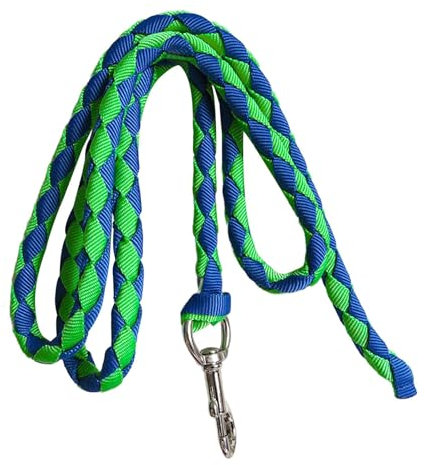 Harilla Führstrick für Pferde, geflochtenes Pferdeleinenseil, Führstrick für Reiter, Befestigung an Halfter oder Geschirr, Führstrick für Pferde mit Karabiner, 3meter Grün Blau
