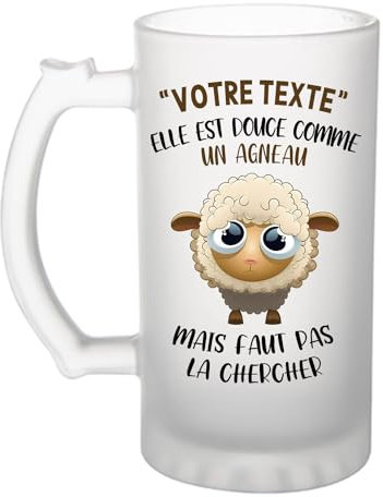 Chope Personnalisable | Verre à bière Pinte Idée Cadeau à personnaliserCollègue Travail Retraite Pot de Départ Anniversaire Noël Secret Santa Femme Homme (Douce Agneau)