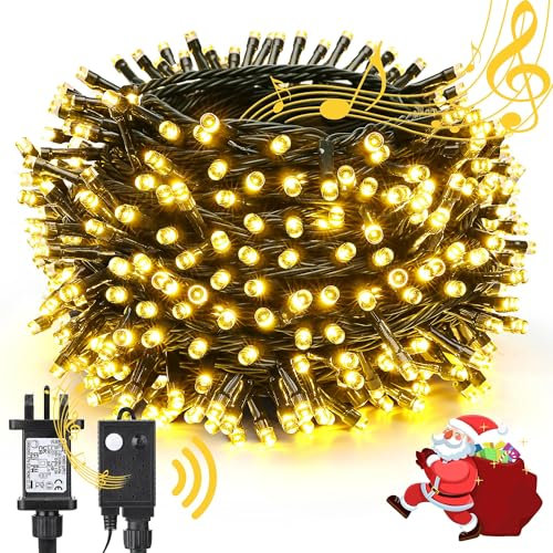 NEXVIN Christmas Tree Lights - 25M 200 LED Plug in Fairy Lights with Christmas Music, Motion Sensor Decorations for Outdoor Indoor Garden Wedding Party - Warm White
