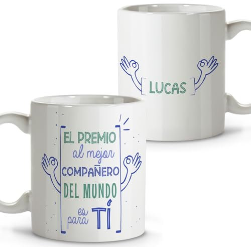 LolaPix Regalo compañero trabajo. Taza personalizada. Tazas de cafe. Regalos compañeros de trabajo. Detalles compañeros de trabajo. Taza cerámica 330 ml.