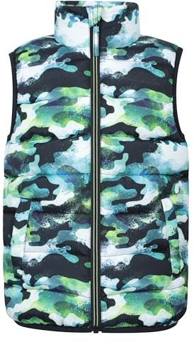 Mountain Warehouse Rocko Kids Printed Padded Gilet - Water Resistant, Microfibre Childrens Jacket, Insulated Vest, Boys & Girls - For Spring Summer Bright Green (Printed) Kids Size 11-12 Years