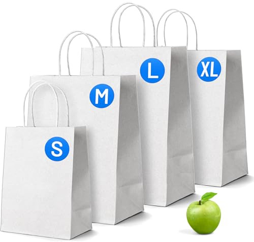 PWgoods White Paper Bags with Handles - Twisted Handle Carrier Bag, Retail Lunch Party Gift