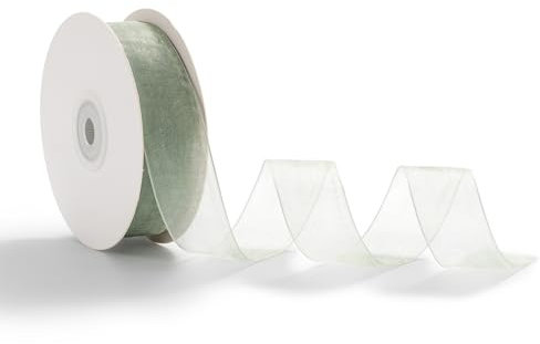 AOKSUNOVA Organzaband Eukalyptus Grün 2,5cm x 45m Schleifenband Hochzeit Geschenkband Organza Band
