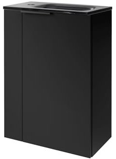 FACKELMANN B.Paris Gäste WC Waschtisch Set SBC – 45 cm breit, Schwarz matt, Glaswaschbecken Anthrazit (45 x 90 x 45 cm), Made in Germany