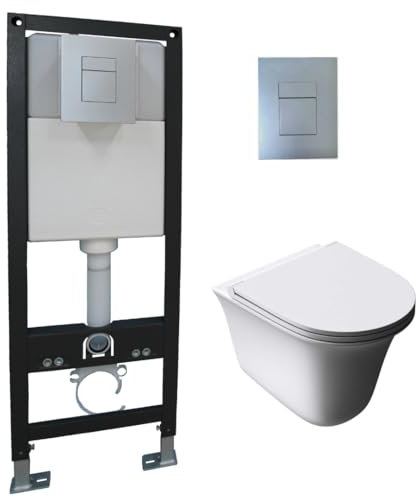 Durovin Bathrooms 1.16M Concealed 6/3L Cistern Frame with Rectangular Dual Flush Plate for Wall Hung Toilet - Easy to Install, Sound Insulation, Water Save【Toilet Pan is NOT Include】