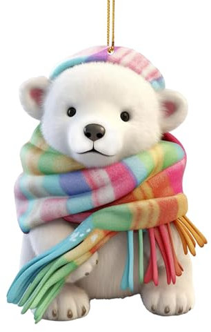 Orso polare Ornamento Orso Polare Ornamento Albero di Natale Pendente Vacanze Feste 2D Acrilico Orso Polare Natale Ornamento Indossare Sciarpe Animali Decora