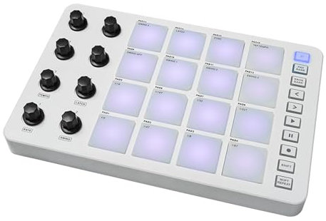 CHOYUE MIDI-Controller Strike Pad, RGB-Hintergrundbeleuchtung, MIDI-Tastatur, BT-Verbindung, geringe Latenz, 3,5-mm-Ausgangsschnittstelle mit 16 Strike Pads, 8 zuweisbare Knöpfe, Notenwiederholung,