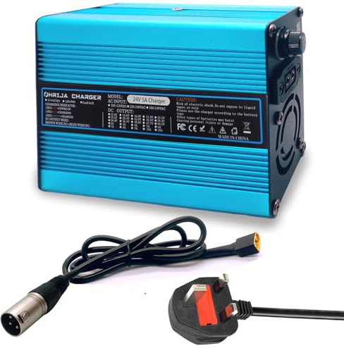 24V 5ACharger Lead Acid Batteries charger,24v Charger Trickle Charger Maintainer for Wheelchair, Blue Exterior With 3Pin XLR 1+2- Connector