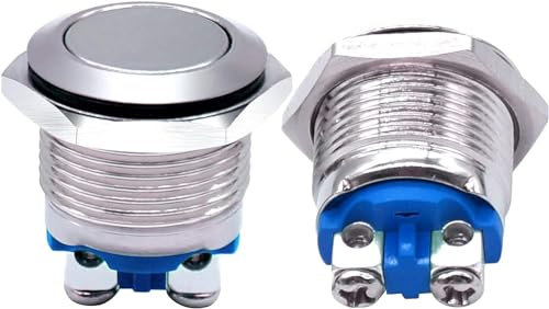 Interrupteur à bouton-poussoir momentané en métal noir, 2 pièces, 16mm, 5/8 pouces, 1NO SPST 3A/12-250V(Silver)