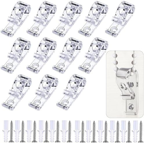 KYEDGC 12 Sets Roman Blind Clips, Plastic Roman Roller Blind Chain Cord P Clips Hooks Blind Cord Safety Device For Vertical Roman Roller Blinds With 12 Screws And 12 Plastic Pillars
