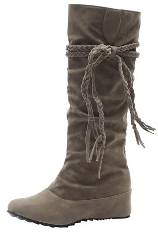 riou Stivali Donna Gambale Curvy Pianta Larga Stivali Donna Texani Alti Pelle Zeppa Caldo Stivali Invernali da Neve Calda Stivali Lunghi Moda Tacco A Blocco Alti Scarpe