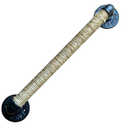 Rustikaler Gusseisen-Handlauf mit Hanfseil für Treppen, 30 cm, 300 cm Länge