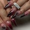 24pcs Long Stiletto Press on Nails - Black Red Ombre With Silver 3D Heart Design - Removable Glue-on Acrylic Full Cover Gothic Nail Art Accessories for Women and Girls