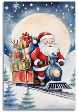 LNSIZH Weihnachtsposter, Cartoon-Weihnachtsmann, der einen Zug fährt, dekoratives Gemälde, Leinwand, Wandposter und Kunstbild, Druck, moderne Familienschlafzimmer-Dekoration, Poster, 40 x 60 cm
