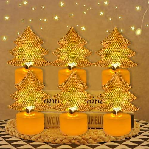 GZWY Weihnachtsdeko LED Kerzen, 6 Stück Weihnachten Deko Stern Weihnachtsbaum Flammenlose Kerzen, Weihnachtsdeko Innen Mini Teelichter Batteriebetrieben für Tischdeko, Schlafzimmer Dekoration (C)