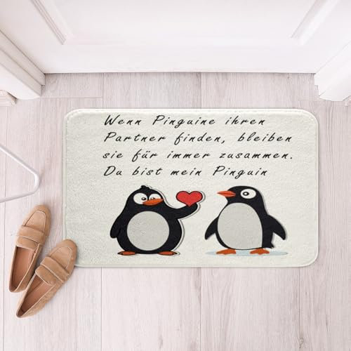 Loussiesd Pinguin Badematte 50x80cm Cartoon Pinguin Badezimmerteppich Lustiges Tier Gedruckt Badteppiche Kawaii Nettes Polartiermuster Duschvorleger für Badezimmer Wohnzimmer Schwarz Badvorleger