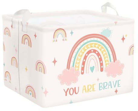 HUUMONSS Groß Wäschekorb Wasserdicht Aufbewahrungskorb für Kinder, 36L | Aufbewahrungsbox mit Stoff, Kleidung Spielzeug Buch, Mädchen Kinderzimmer Schlafzimmer Badezimmer Waschküche, Regenbogen