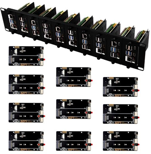 GeeekPi 19 inch 2U Rack Mount for Raspberry Pi 5, with 10PCS PCIe to M.2 NVMe SSD Adapters, Hold Up to 10 Raspberry Pi 5/4B Boards, Compatible with 19 inch Server Rack