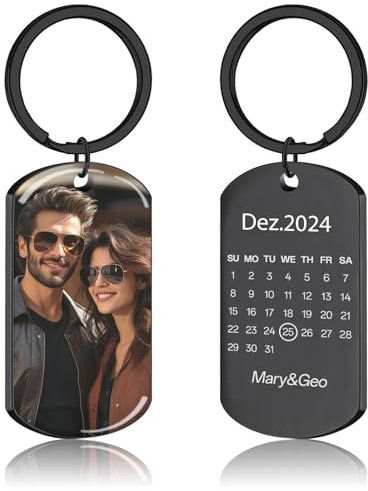 JONZIN Porte Clef Personnalisable avec Photo et Gravure Texte Double Face Porte Clé Personnalisé Cadeau Personnalisé pour Homme Femme (Photo Cal)