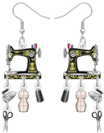 WEVENI Acryl Vintage Nähmaschine Hängende Ohrringe Retro Bügeleisen Schere 70er 80er Jahre Zubehör Schmuck Näherin Geschenke für Quilter Frauen Mädchen Nähen Liebhaber