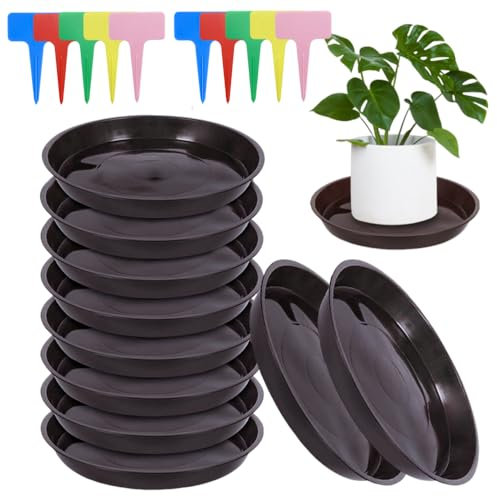 Sctmda Soucoupes Pots de Fleurs 15cm 10 Pièces Rond Coupelle Pot de Fleur Soucoupe Pot Fleur Plastique Soucoupes Plantes Plastique Dessous de Pot de Fleur avec 20 Étiquettes pour Intérieur Extérieur