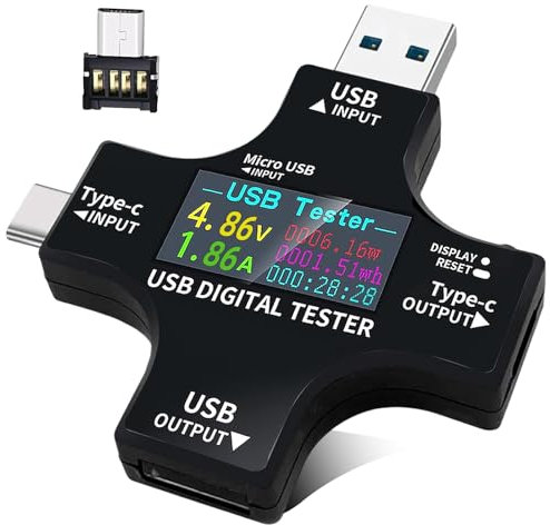 Tester USB Messgerät 2-in-1 USB C Strommessgerät Digital Multimeter Strommesser Power Meter,Spannung Voltmeter, Strom,usb messgerät, usb tester messgerät,Leistungskapazität Detektor