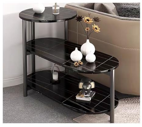 End Table - Faux Marble Nightstand, 3-Tier Ladder-Shaped Coffee Table, Rectangle Bedside Table