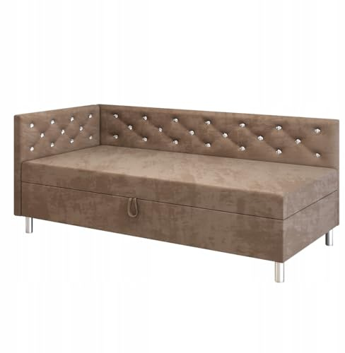 TAPCZANY24 - Boxspringbett Princess+, Bett mit Matratze 125 cm Breite | Polsterbett mit Bettkasten, Taschenfederkernmatratze, Einzel Bed mit Veloursbezug, Komfortabel Bette - Velour Taupe