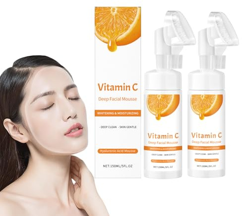 Vitamin C Foaming Face Cleanser with Coconut Water & Aloe Vera - Brightening Facial Wash for All Skin Types, Gently Cleanses Dirt & Makeup, Improves Uneven Skin Tone Appearance, 150ml (2 Bottles)