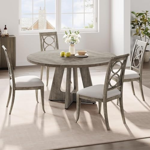 Garvee Table De Salle à Manger Ronde pour 4 à 6 Personnes 120cm | Pied Central En Métal, Industriel, Table Avec Étagère De Rangement Intégrée Pour Salle à Manger, Cuisine (Gris clair)