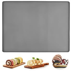 Silikon Backunterlage mit Rand (30x40cm) - Rutschfeste Ausrollmatte & Teigunterlage für Pizza, Fondant & Gebäck - Hitzebeständige Backmatte & Knetmatte, BPA-frei, Grau