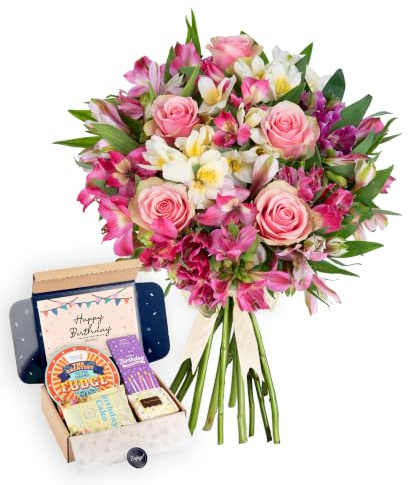 Peruvian Lily and Belle Rose's - Fresh Flower Bouquet with Birthday Postal | Birthdays, Postal Hamper, Thinking of You Gift, Delivered in Bud and Blooms in 48-72 Hours