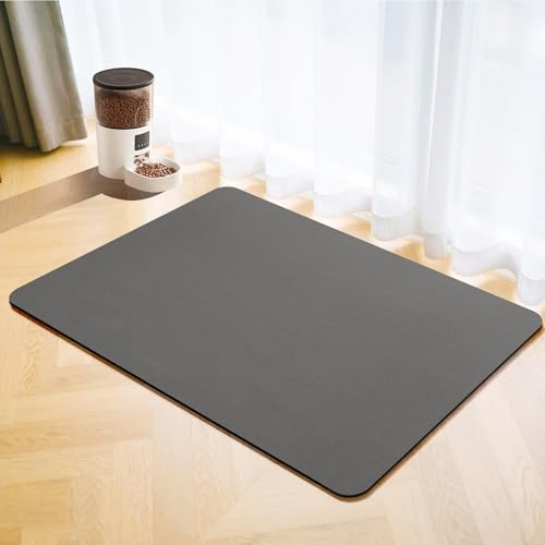 Absorbent Dog Bowls Mat for Food and Water,Non Slip Pet Feeding Mat,No Stains Waterproof Cat Dog Mat,Quick Dry Cat Dog Food Bowl Mat (Dark Grey, 40x60cm)