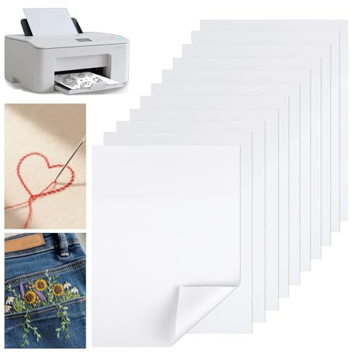 Kievano 10x A4 Stickvlies Wasserlöslich Selbstklebend, Bedruckbar Stickvlies für Stickmaschine & Handstickerei, Vliesstoff Auflösbar im Wasser, Ideal für DIY-Stickerei, Kleidung & Textilien