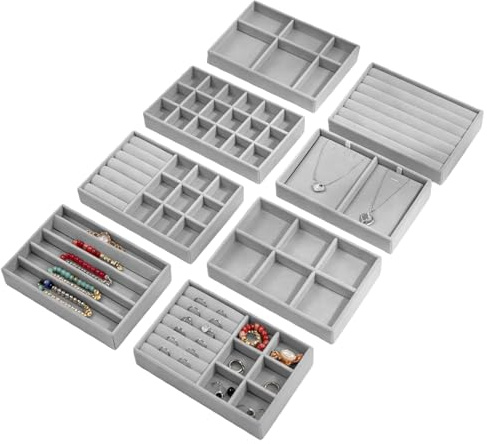 Lot de 8 plateaux à bijoux - Tiroir de rangement pour bijoux - Plateau de rangement pour bijoux - Plateau - Inserts de tiroir pour femmes et filles - Pour boucles d'oreilles, bagues, bracelets