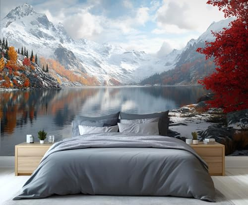 YXQAIED Papier peint - Paysage naturel - Décoration d'intérieur et peinture murale - Papier peint pour chambre à coucher - Papier peint d'hiver pour salon, non autocollant - Grandes peintures murales