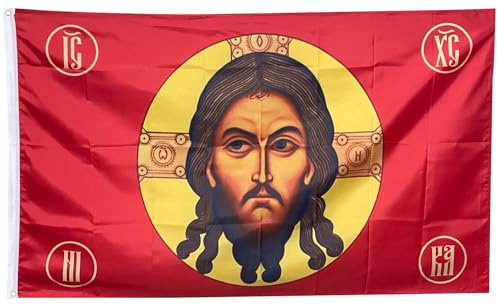 Yard Flaggen Jesus Christus Russland Jesus Kaiserliches Gonfalon Christus Religion Glaube Gesicht Hanging Flag Langlebig Garten Flaggen Weatherproof Außenbanner 90X150 Cm