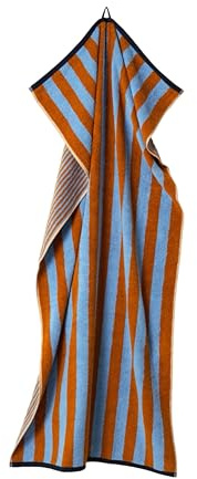 herzbach home Badetuch Good Vibes 80 x 180 cm | Großes, weiches & saugstarkes Strandtuch im gestreiften Design | 100% feinste Baumwolle (Caramel/Hellblau)
