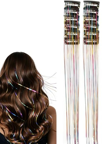 Clips Für Haar Glitzer Und Lange Strähnen 12 Stücke 50 Zentimeter Glitzer | Glitzerhaarschmuck Für Festival Geburtstag Urlaub Alltag Treffen