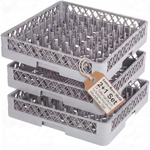 MORLEOS set cestelli lavastoviglie 50x50 cm, 2 cestelli piatti con 64 supporti + 1 cestello posate fine, scolapiatti professionale horeca lavastoviglie industriale
