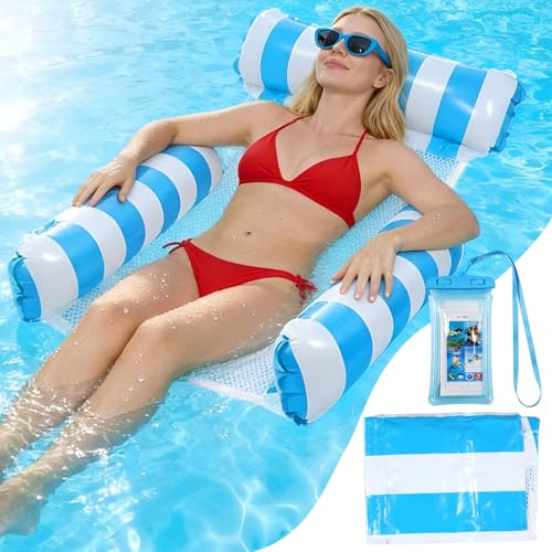 FEMONGY Hamaca de Agua, Sillon Hinchable Piscina, Colchoneta con Rejilla | Funda Impermeable para teléfono incluida, Natación de Verano, Playa, Fiestas en la Piscina