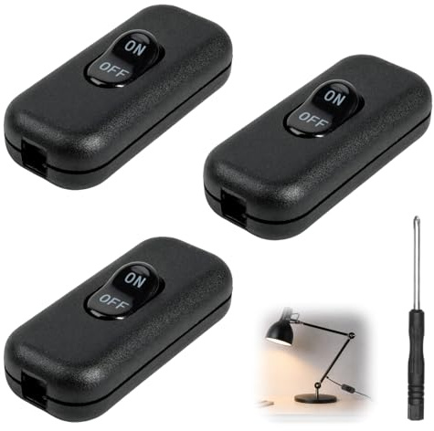 Interruptores Cable en Línea (3 Piezas) para Lámparas y Electrodomésticos, Interruptores Encendido y Apagado 250V 6A, Interruptor Basculante Negro para Lámpara Mesilla, Fácil Instalación