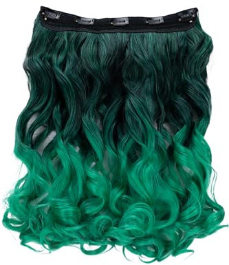 CAISHA 5 Clips 60cm One Piece Clip In Extension Bunte Haarverlängerung Hiztebeständig Haarteil Gewellt oder Glatt Grün 1T95C-1